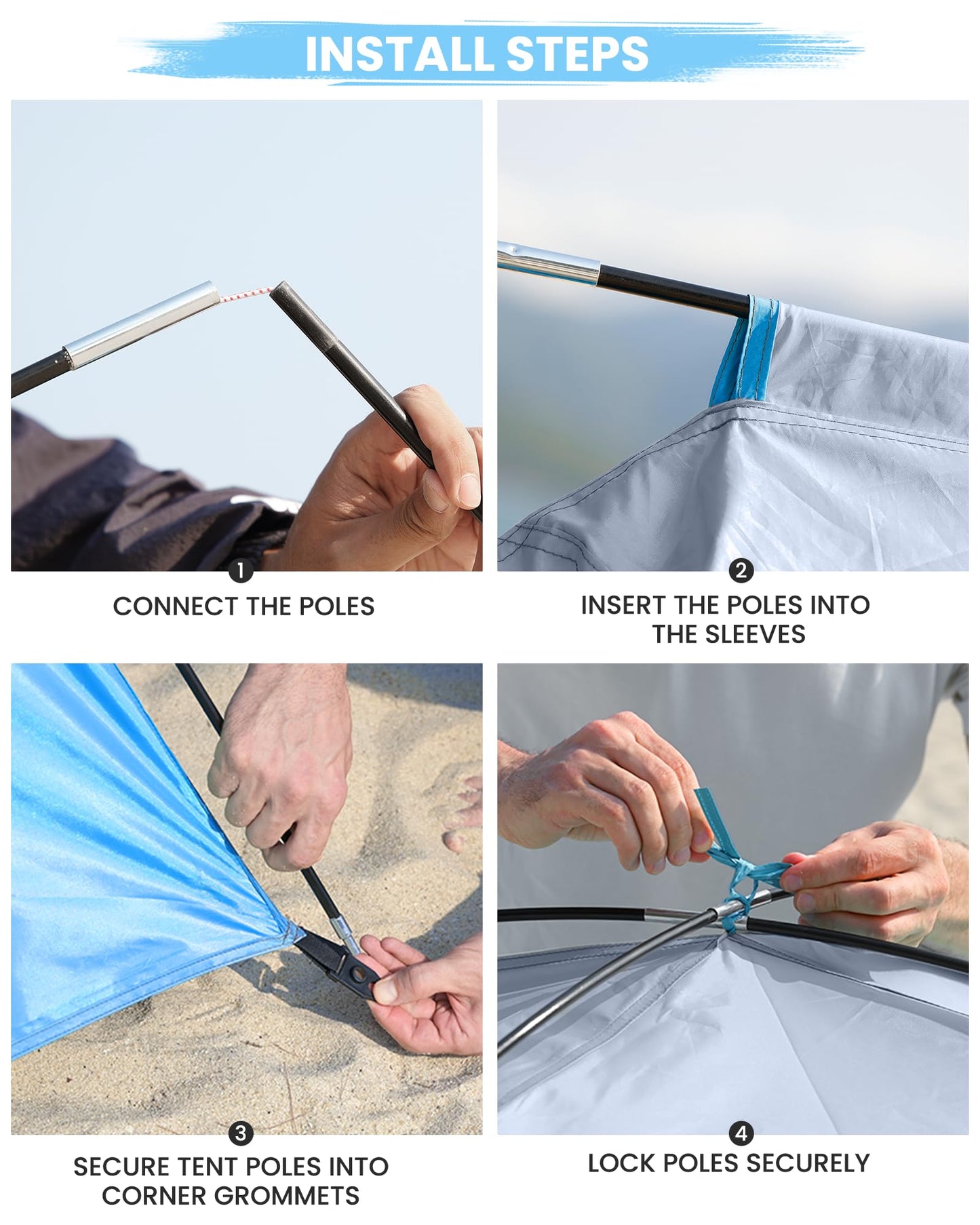OutdoorMaster Beach Tent for 3/4/6/8 Person, Portable Sun Shade Shelter