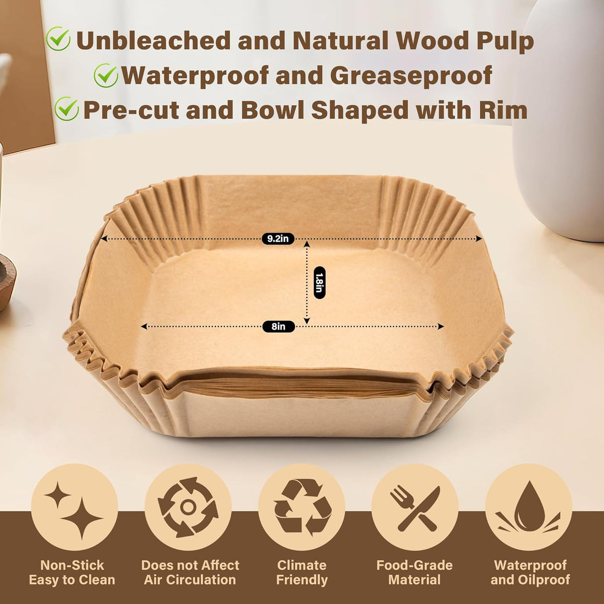 Air Fryer Liners Disposable, 250pcs Non-stick Disposable Airfryer Liners, 8 Inch Unbleached Parchment Paper, Square Air Fryer Paper Liners for 5-8QT Air Fryer, Baking, Roasting Microwave