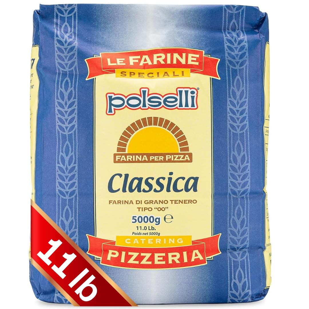 POLSELLI Classica, Tipo "00" Double Zero Flour Extra Fine, 11 lbs (5 kg), Neapolitan Italian Pizza, Bread, Pasta, and more, All Natural, Unbleached, Unbromated, No Additives