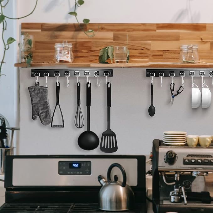 2PCS Utensil Racks with 8 Hooks 17 Inch Kitchen Utensil Holders Hanging Utensil Rack Multifunctional (17 inch)