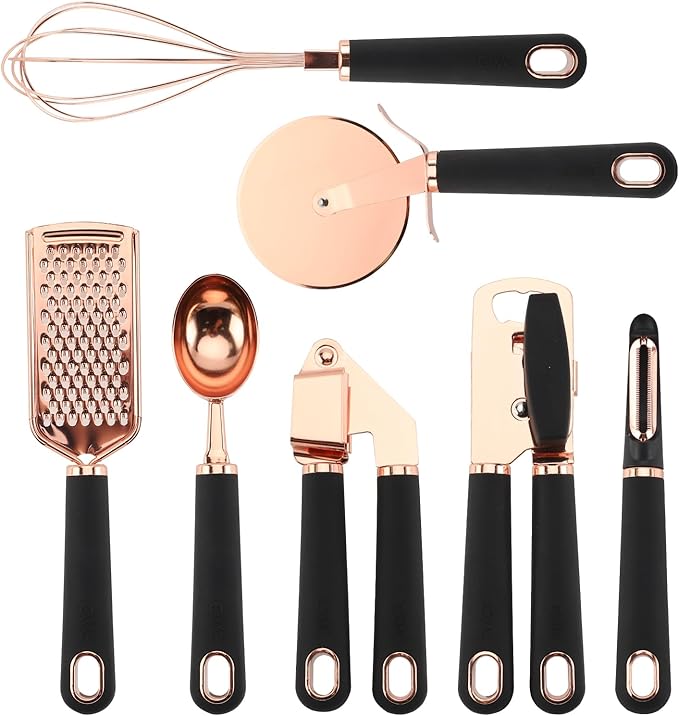 COOK WITH COLOR Kitchen Gadget Set Copper Plated Stainless Steel Utensils with Soft Touch Handles, Copper Black, 7 Pieces