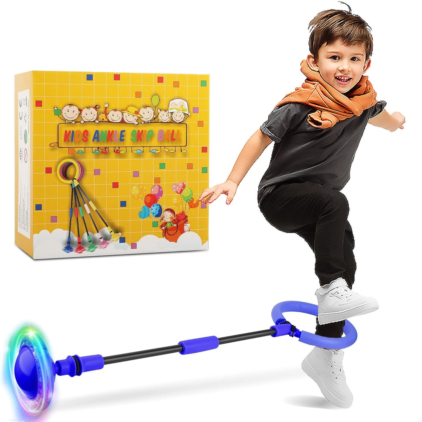GleeGlow Ankle Skip Ball for Kids, Foldable Skip Ball Toy with Flash Wheel