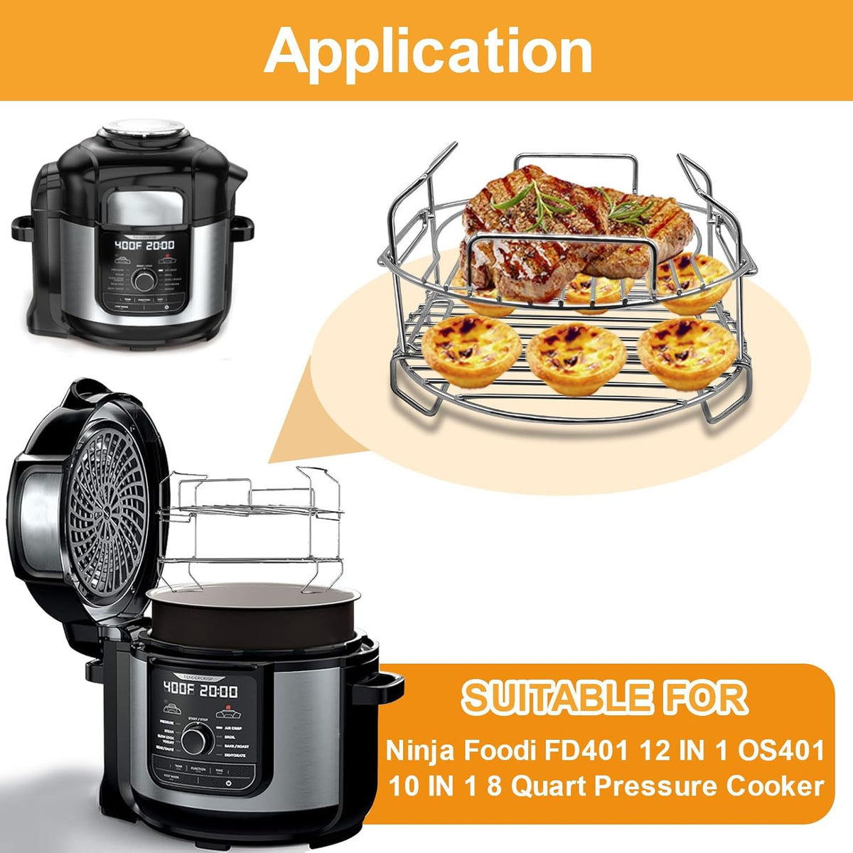 GCQ Air Fryer Accessories for Ninja Foodi FD401 12 IN 1 OS401 10 IN 1 8 Quart Pressure Cooker, Replacement Stainless Steel Air Fryer Wire Rack Replacement Parts, Dishwasher Safe