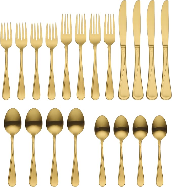 Oneida 899220 Flight Gold Satin 20-Piece Flatware Set, Service For 4