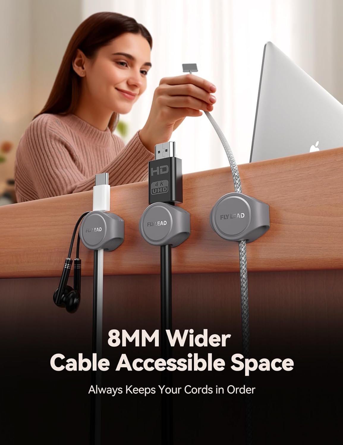 8-Pack Cord Organizer Magnetic Cable Clips, Desk Cable Management Wire Hider, FLYLEAD Silicone Cord Holder for Nightstand, Cable Organizer for Office Workspaces Desktop Organization Home Accessories