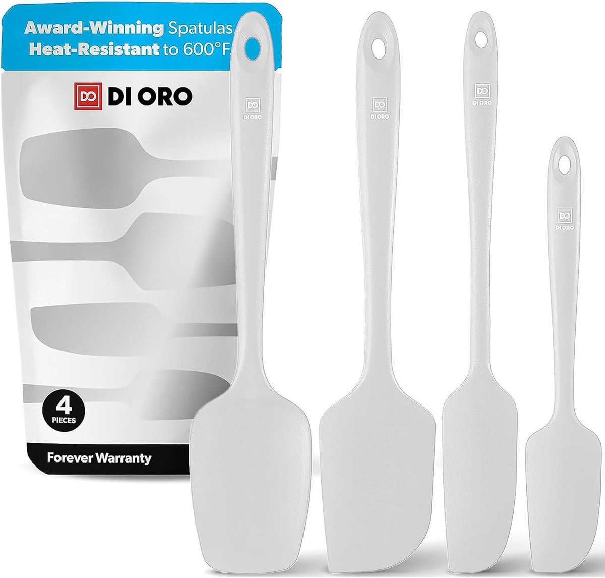 DI ORO Silicone Spatula Set - Rubber Kitchen Spatulas for Baking, Cooking, & Mixing - 600°F Heat-Resistant & BPA Free Silicone Scraper Spatulas for Nonstick Cookware - Dishwasher Safe (4pc, Stone)