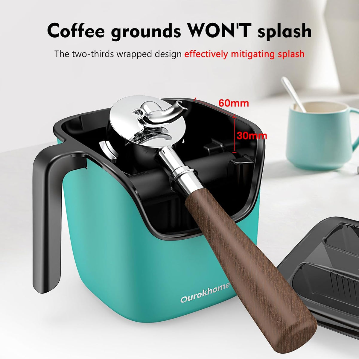 Ourokhome Knock Box Espresso Accessories, The Latest Patented Stainless Steel Espresso Machine Tool for Coffee Ground with Removable Knock Bar, Handle and Lid, Dishwasher safe, 4.8 inch (Mint)