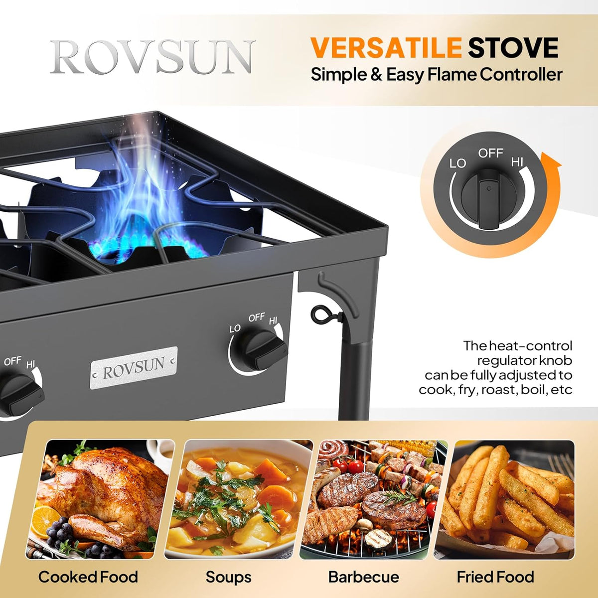 ROVSUN 3 Burner Propane Gas Stove with Carrying Bag, 225,000 BTU Patio Outdoor Camping Burner with Wind Panel & CSA Listed Regulator, Picnic Cooker for Home Patio Cooking Brewing Turkey Frying Canning