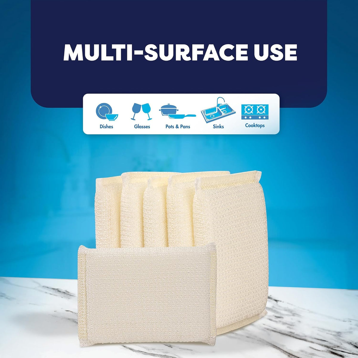 6 Scrub Sponges Kitchen by SCRUBIT, Multi-Purpose Scouring Pads, Non-Scratch Cleaning Sponges for Dishes, Pots & Non-Stick Cookware - Long Lasting Dish Scrubbers for Kitchen, Bathroom & More