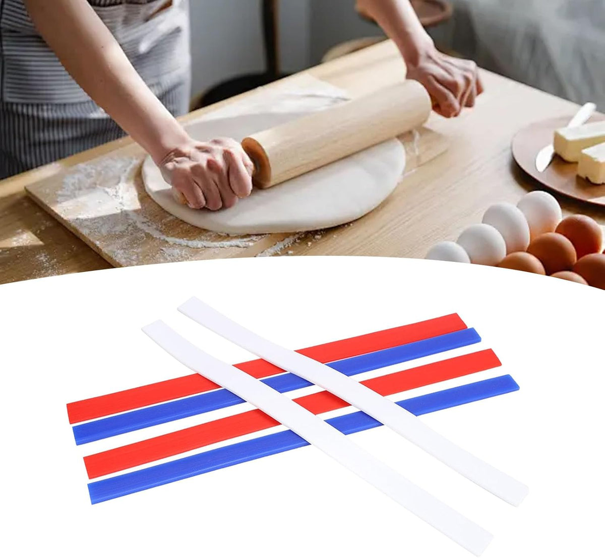 Rolling Pin Guides, 6Pcs Silicone Measuring Dough Strips, 15in Length Dough Thickness Guides, Non Stick Baking Strips Professional Leveler Sticks Tool for Cookie Pie Baking