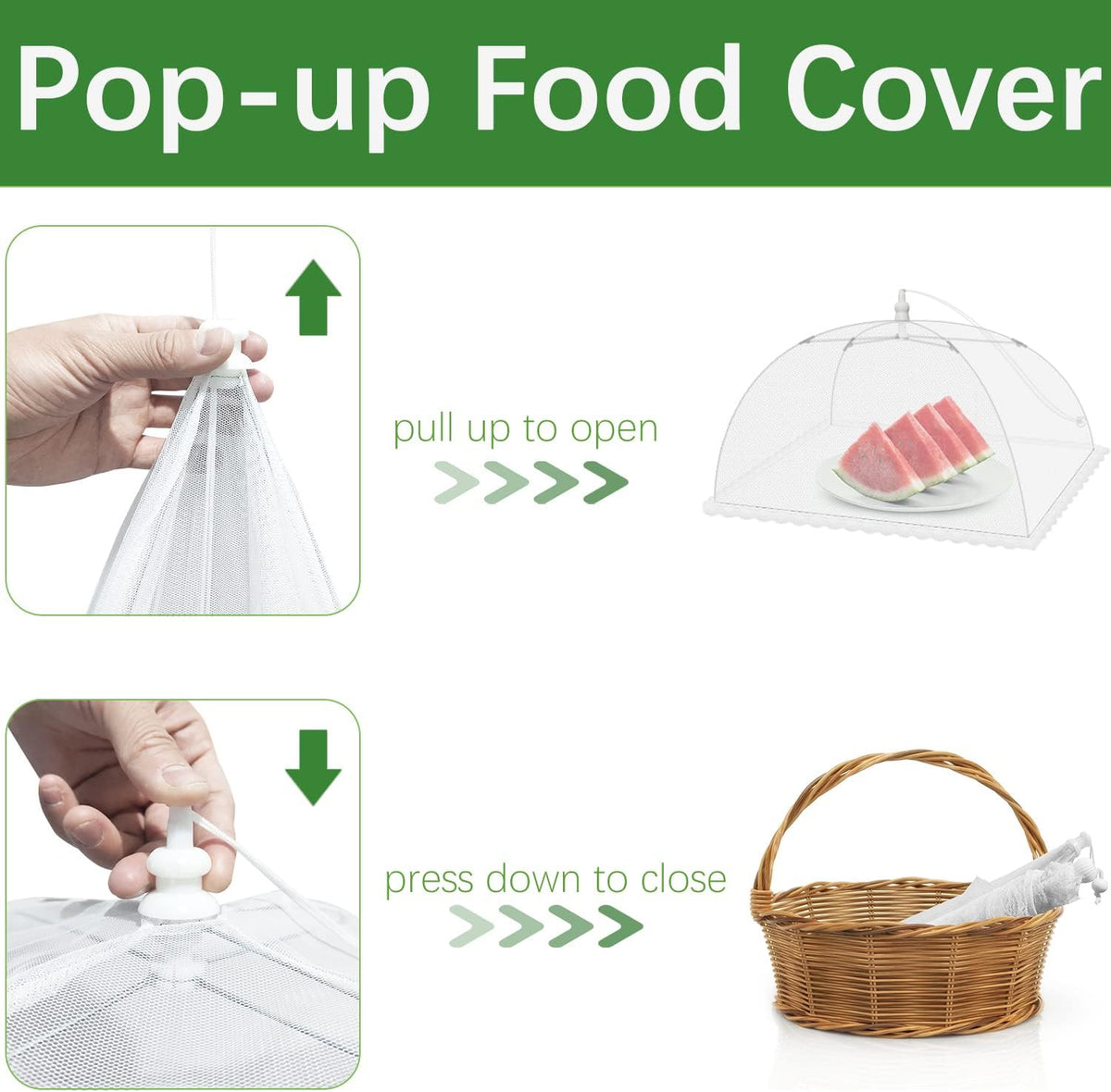Mesh Food Covers for Outdoors - 10 Pack Upgraded 2 Extra Large 40x24 in & 8 Large 17x17 in Outdoor Party Food Cover Tent Collapsible Picnic Nets Umbrella Screen Pop Up Food Dome for Outside (White)
