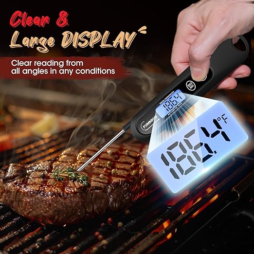 Meat Thermometer Digital, 3S Instant Read Food Thermometer for Cooking with Backlight & Magnet, Foldable Temperature Probe Kitchen Gadgets Essentials for Turkey BBQ Grill Smoker Candy