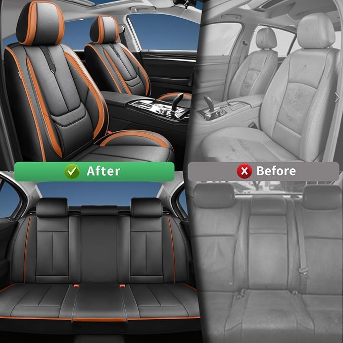 Fit Forester Car Seat Covers for Subaru Forester 2007-2024 2025 2026 -Upgraded Premium Waterproof & Breathable Leather,Airbag Compatible,All-Weather Seat Cushion Protector,Full Set,Black-Brown