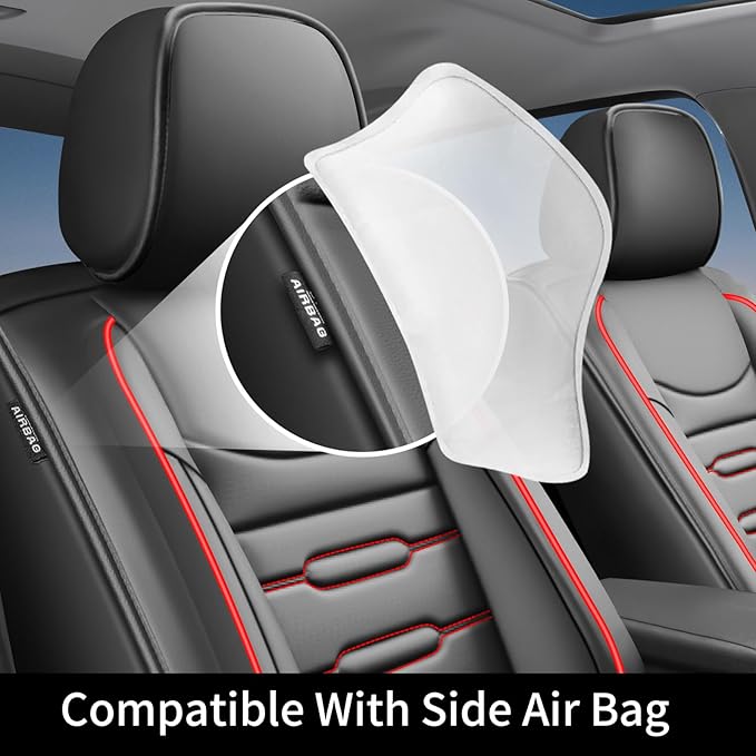 Fit Accord Car Seat Covers for Honda Accord 2003-2024 2025 2026 - Upgraded Premium Waterproof & Breathable Leather, Airbag Compatible, All-Weather Seat Cushion Protector (Full Set, Black+Red)