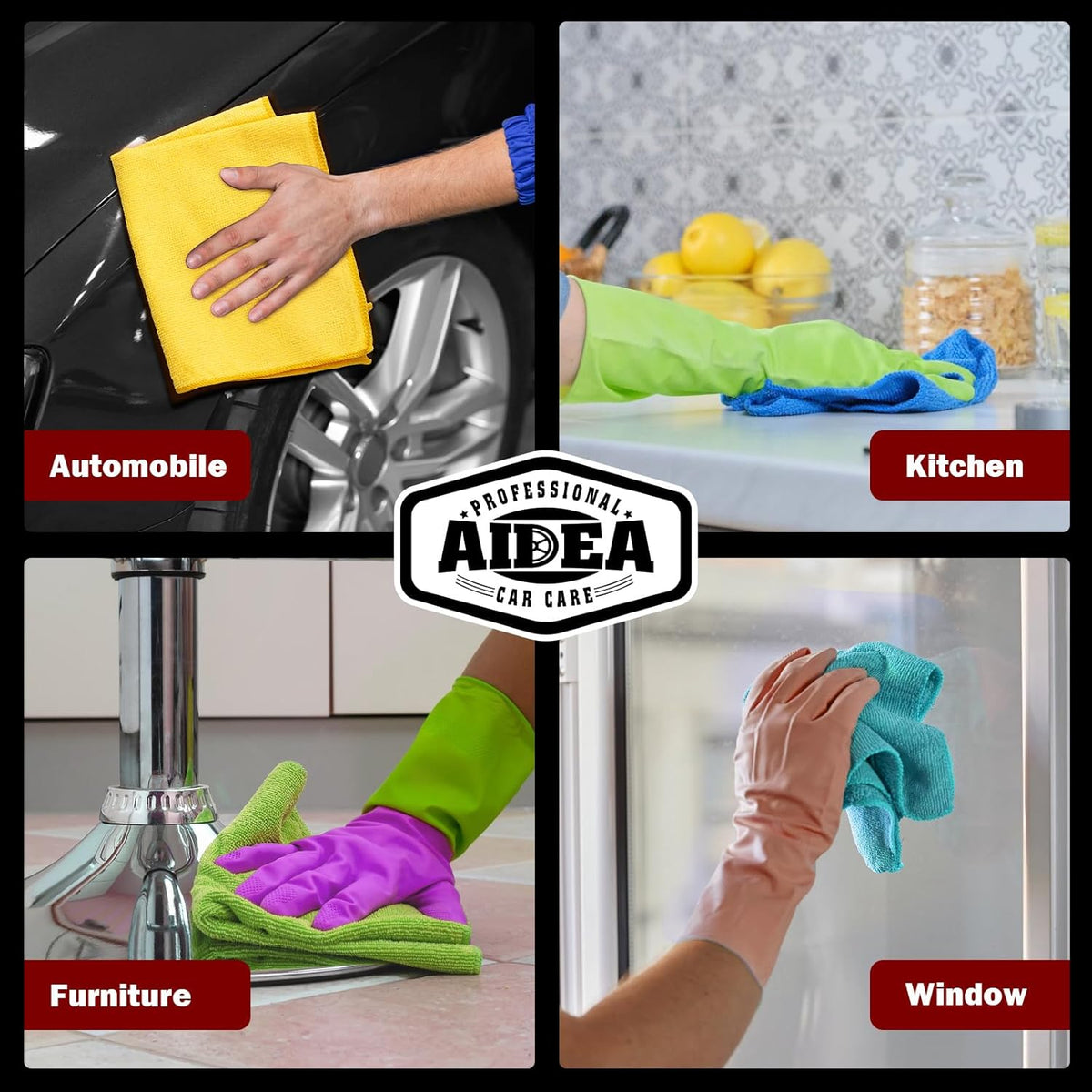 AIDEA Microfiber Cleaning Cloth, 50PK, Microfiber Towels for Cars, Premium Wash Cloths, Dusting Cloth Cleaning Rags, Absorbent Towels for SUVs, House, Kitchen, Window, Cleaning Supplies12×12"