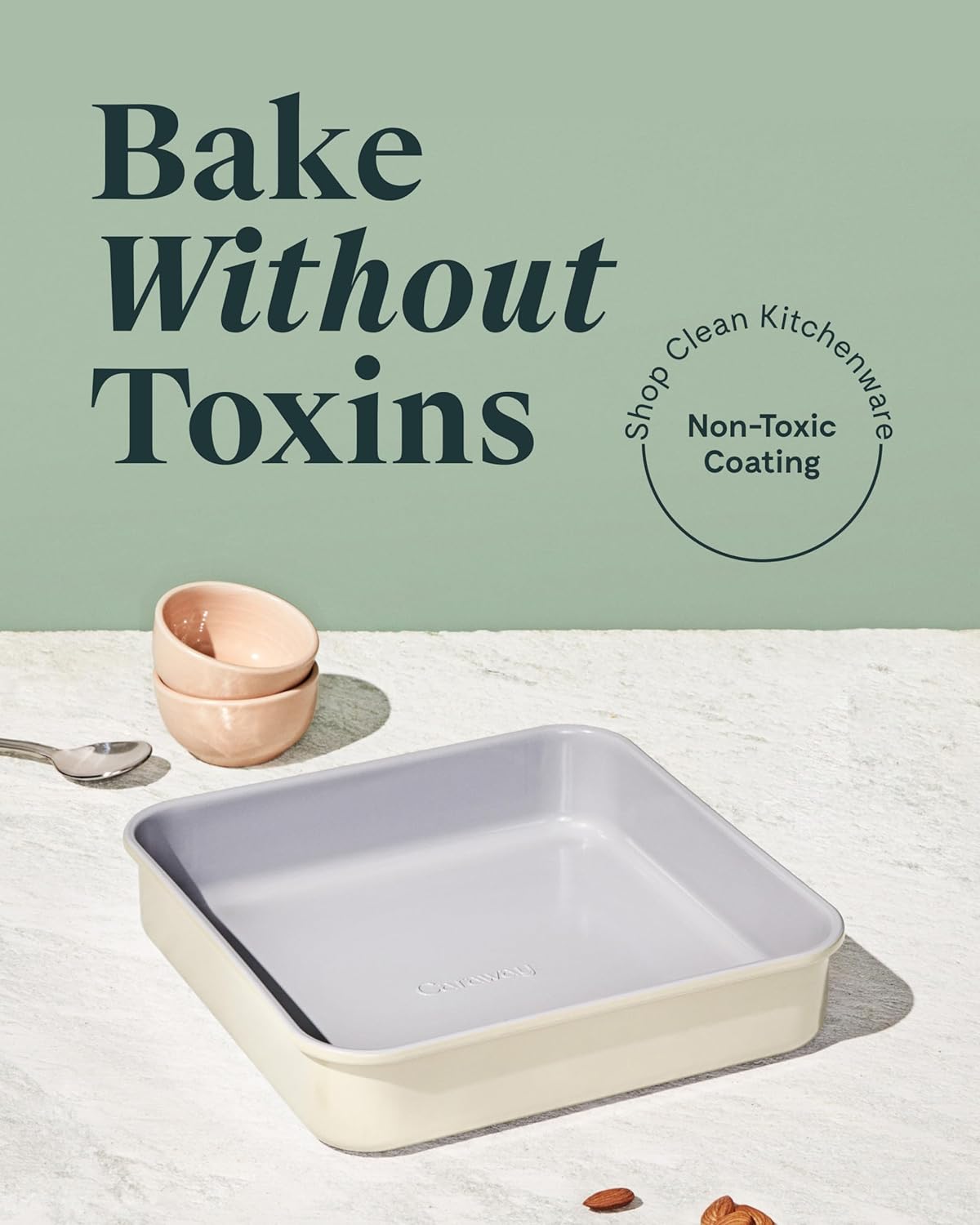 Caraway Non-Stick Ceramic 9” Square Pan - Naturally Slick Ceramic Coating - Non-Toxic, PTFE & PFOA Free - Perfect for Brownies, Lemon Bars, Cakes, & More - Sage