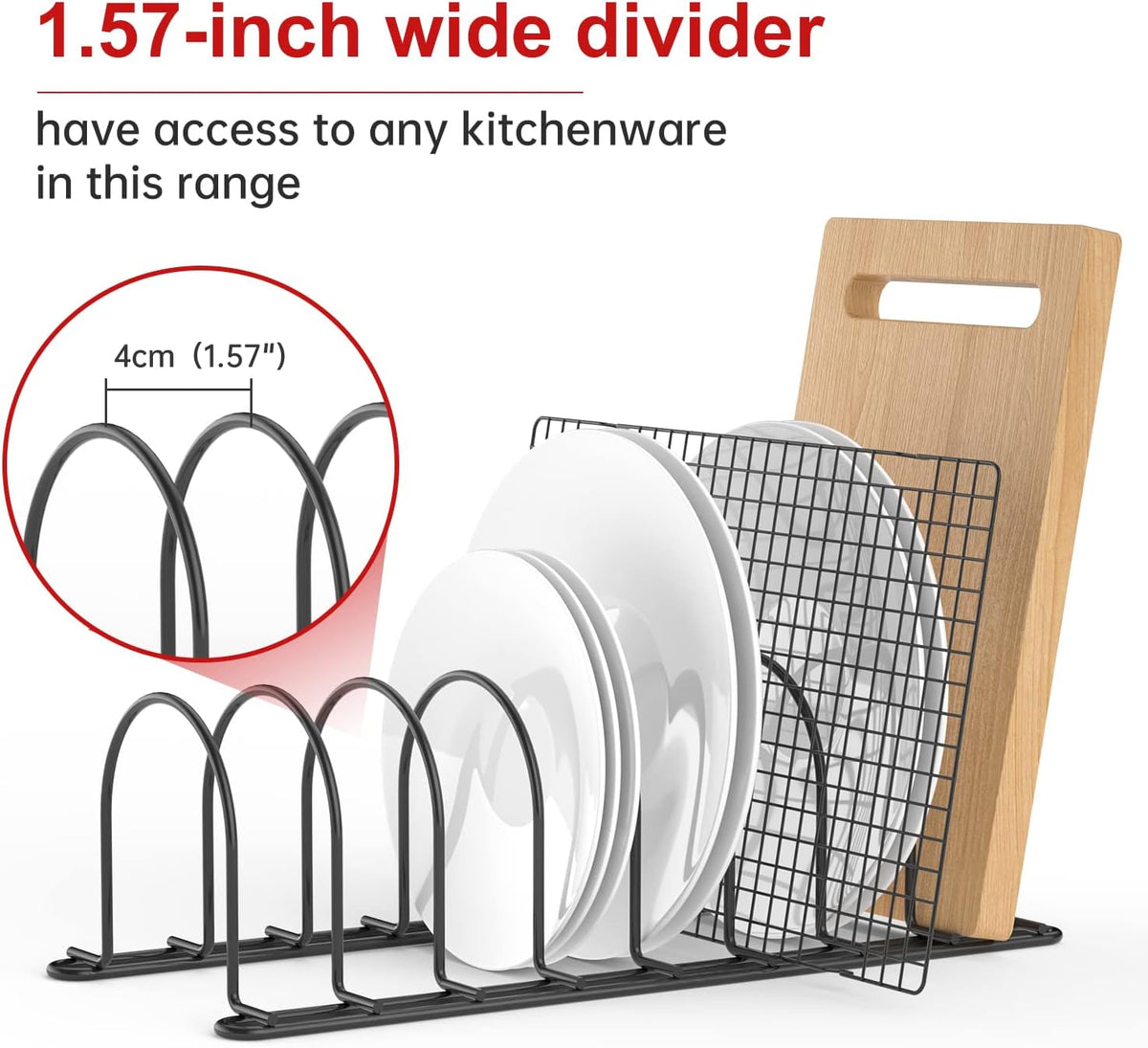 JAQ Pot Lids Holder, 13.5" Metal Kitchenware Dividers Organizer Rack for Plates, Pans, Sheet Pan, Baking Sheets,Office Documents in Kitchen Cabinets Shelf Countertop Pantry (2-pack, Black)