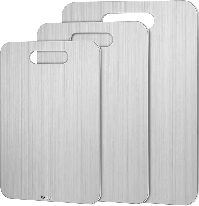 3 Pcs Stainless Steel Cutting Board for Kitchen 304 Steel Chopping Dishwasher Safe Metal Cutting Board Set for Kitchen Meat Fruit Vegetable (18.1''x11.8'',9"x13.4",7.9"x11.8")
