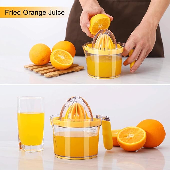 Citrus Lemon Orange Juicer Manual Hand Squeezer, Fruit Juicer Lime Press with Built-in Measuring Cup and Grater and Egg separator, Non-Slip Silicone Handle, 20OZ