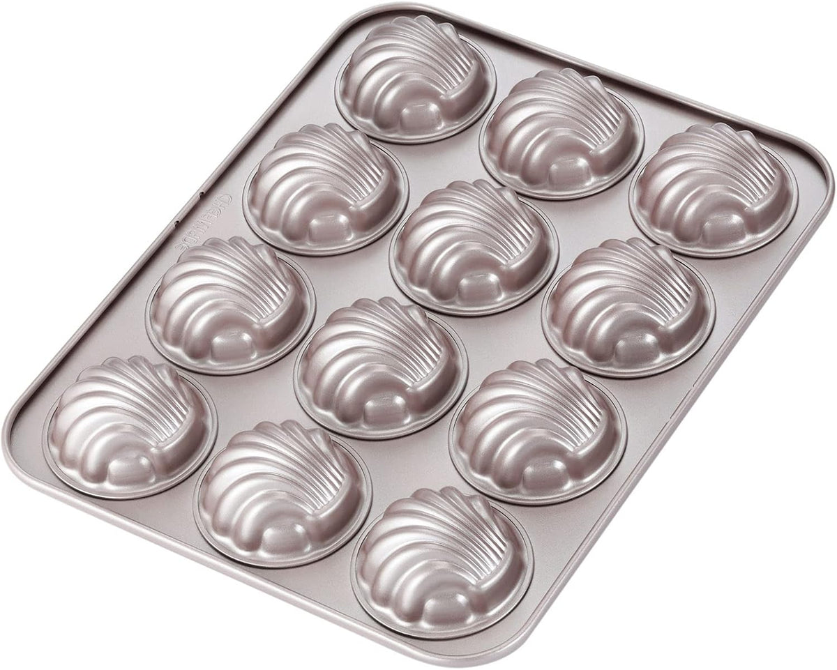 CHEFMADE Madeleine Mold Cake Pan, 12-Cavity Non-Stick Spherical Shell Madeline Bakeware for Oven Baking (Champagne Gold)