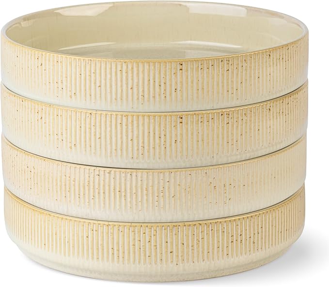 theterra 7.5'' Ceramic Pasta Bowls, Salad Bowls Set of 4, Stoneware Serving Bowls for Fruits, Noodle, Dinner, House-warming Wedding Present, Cappuccino