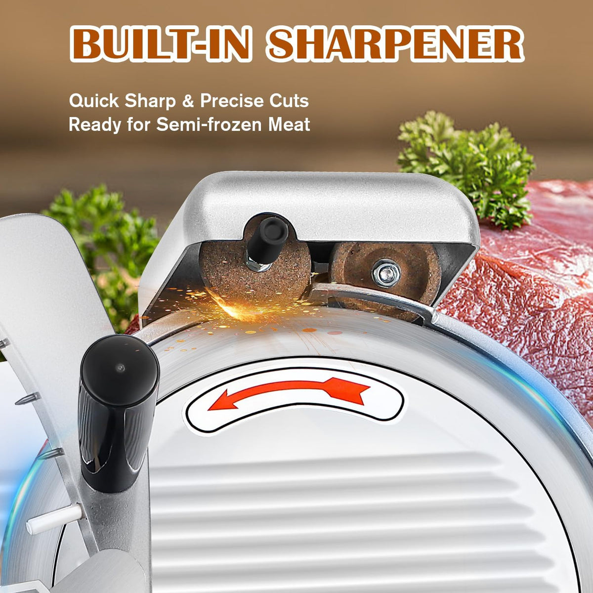 CGOLDENWALL Meat Slicer Machine, 10" 240W Electric Deli Meat Cheese Food Slicer, 0-1/2" Adjustable Thickness Semi-Auto Frozen Meat Slicer for Home & Commercial, Copper Motor Low Noise Durable