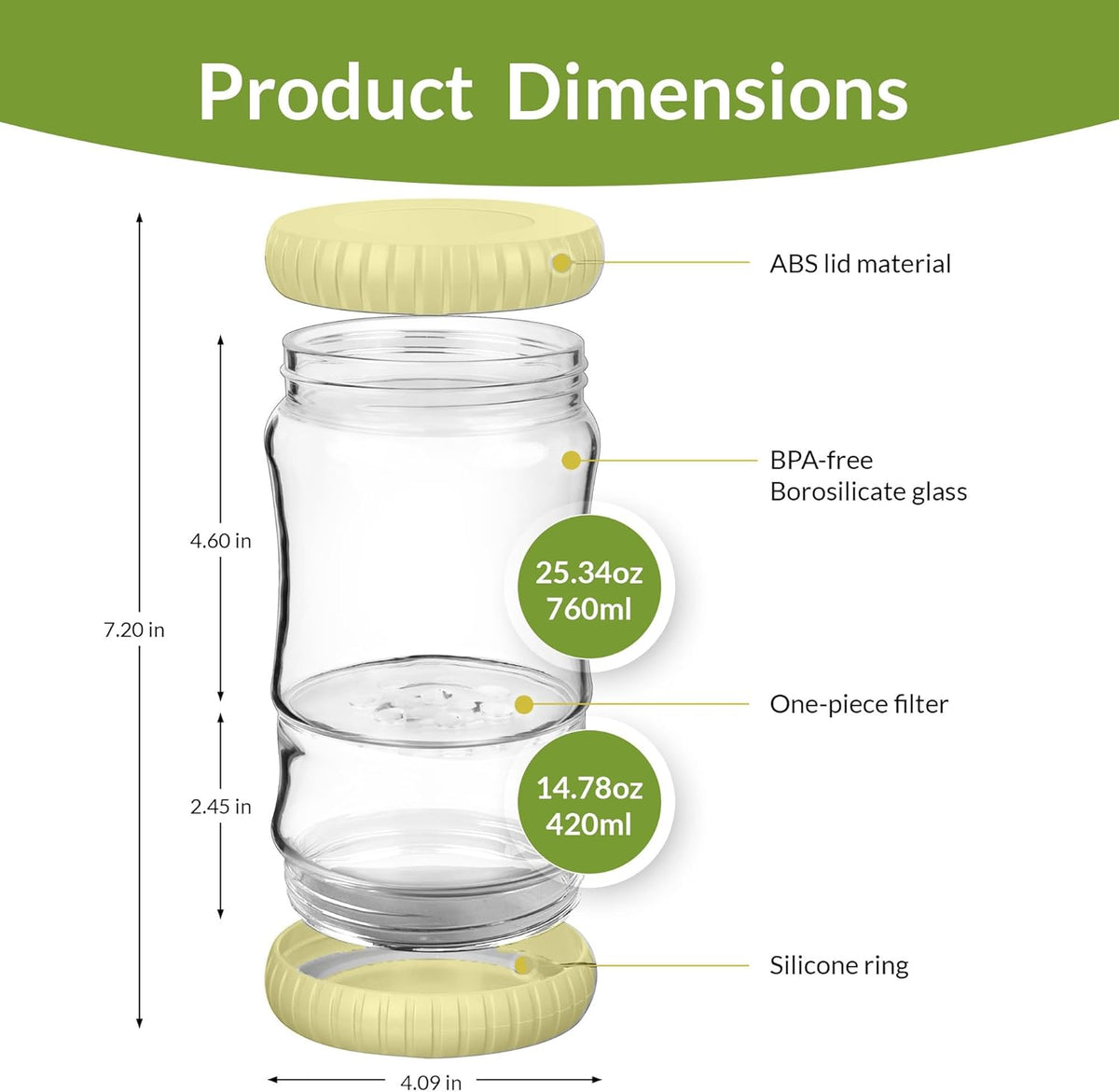 40oz Glass Pickle Jar with Strainer Flip - Pickle Storage Container with Airtight Lid, BPA-Free, Dishwasher Safe, Fermentation Hourglass Jar for Kimchi, Olives, Jalapeno, Gherkins (Yellow)