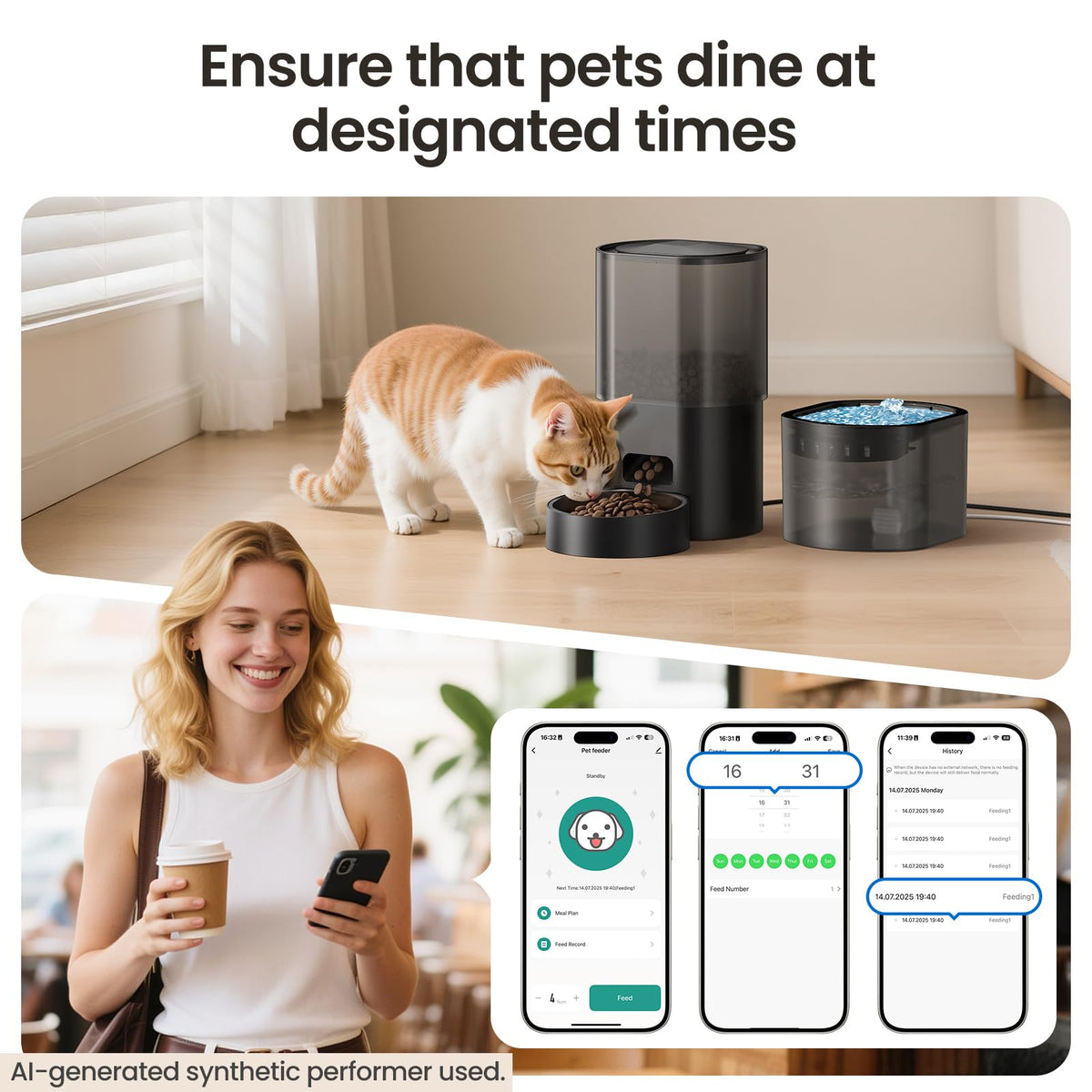 Automatic Cat Feeder and Water Fountain 2-in-1, Smart Timed Cat Food Dispenser with 2.4G WiFi APP Control, Automatic Dog Feeder and Water Dispenser with 10s Voice Recorder for Cats Small Dogs