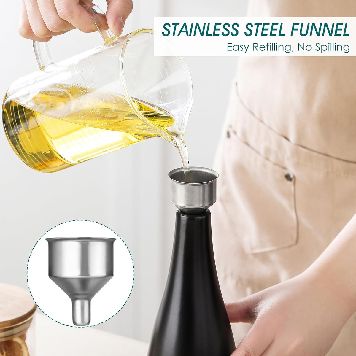 vancasso 16 Oz Ceramic Olive Oil Dispenser Bottle, Bottle Dispenser with Spout and Funnel for Kitchen,Suitable for Oil, Vinegar, Coffee Syrups & Other Liquids，BK