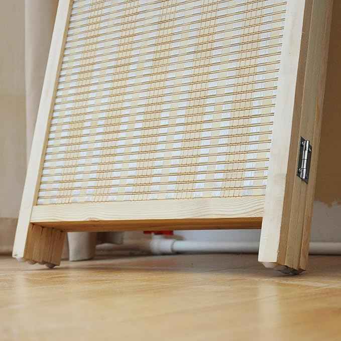 4 Panel Bamboo Room Divider and Folding Panel Screen,Bamboo Panel Divider for Room Separation,Beige,67" H x 61.4" W