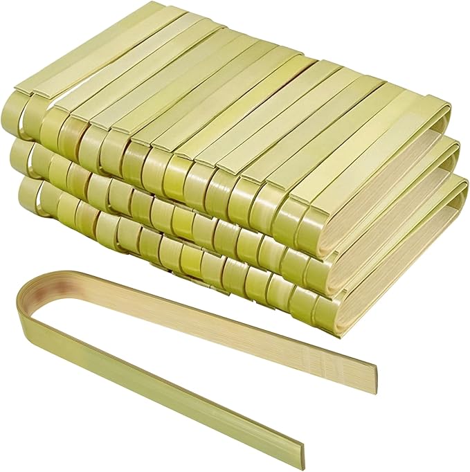 90 Pcs Natural Bamboo Food Tongs, Mini Disposable Wooden Long Toast Tongs, Small Cooking Utensils for Charcuterie, Catering, Party Supplies(3.94 Inch)