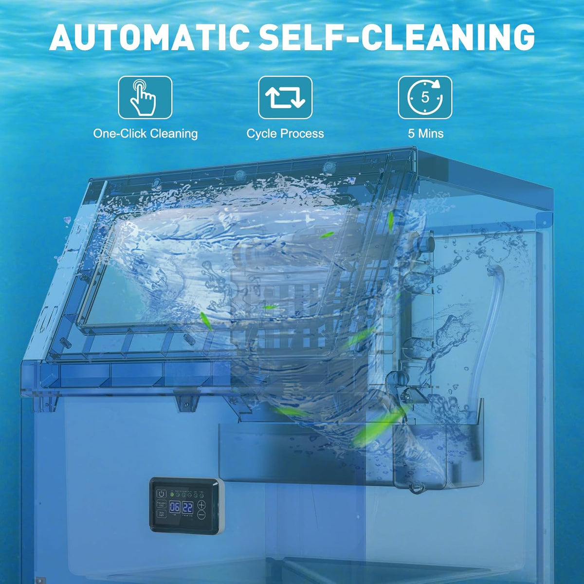 Commercial Ice Maker Machine, 175Lbs/24H with 45Lbs Storage, 55Pcs Clear Ice Cubes in 8-15Mins, Freestanding Stainless Steel Ice Machine for Home, Bar, Party, Office - Fast Ice Making & Easy to Clean