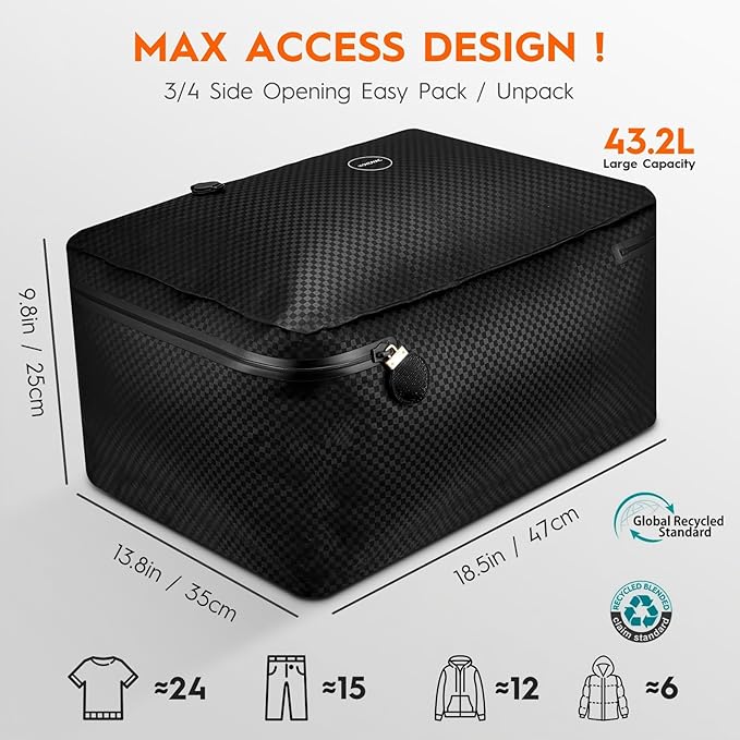 Vacuum Suitcases Compression Bags with Wireless Pump & iOS Tracker– Vacuum Bags for Travel Luggage, No Checked Baggage, Triple Your Luggage Space, IP68, Reusable, Fits 20/24/28 Inch Suitcase