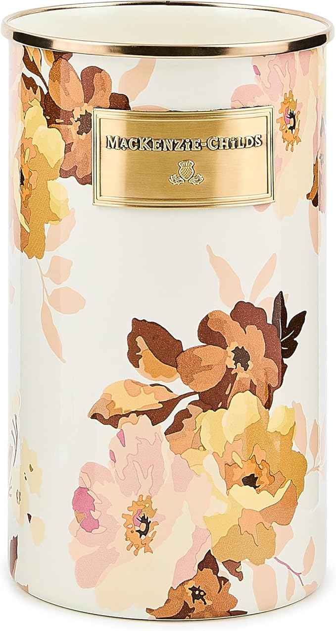 MACKENZIE-CHILDS Enamel Utensil Holder, Stylish Kitchen Countertop Organizer, Wild Rose White