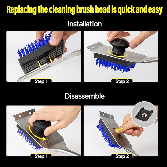 Grill Brush and Scraper, Dual Grip Design,Extra Strong BBQ Cleaner Accessories,Safe Nylon Bristles Barbecue Triple Scrubbers Cleaning Brush for Cast Iron Grates/Porcelain/Charcoal Grill
