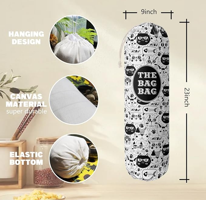 Grocery Bags Holder Organizer - Wall Mount Plastic Bags Storage Container Dispensers, Pet Lovers Home Kitchen Essentials