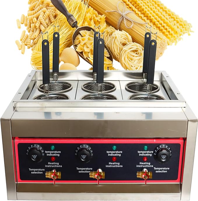 220V Commercial Pasta Cooker with 6 Noodle Filter Electric Pasta Cooking Machine Multifunctional Pasta Warmer Noodles Cooker 6KW for Cooking Dumplings NoodlesVegetables 30-110℃