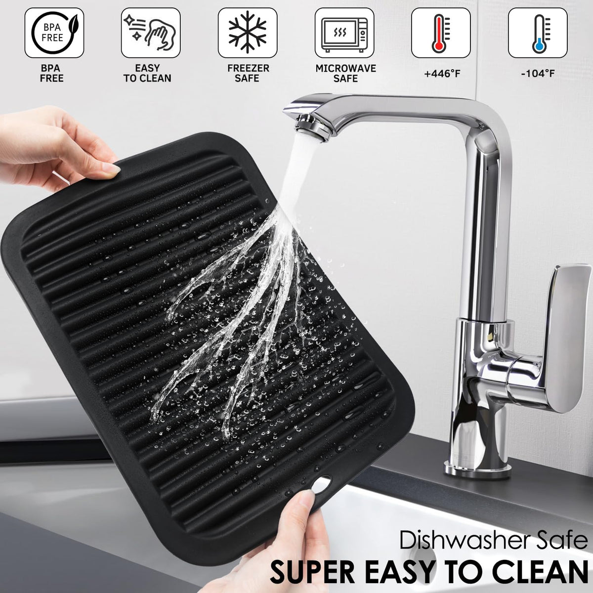 Black Silicone Trivet 16'' X 12'' Silicone Hot Pads for Kitchen Nonslip and Heat Resistant Hot Pads Trivets for Kitchen Quartz Countertops (Black)