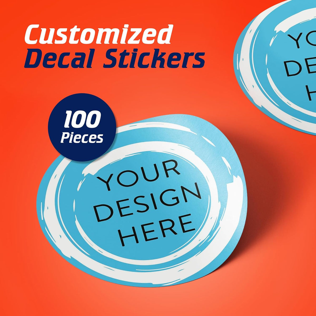 100 Custom Vinyl Stickers - Upload Your own Image, Text, Design, Logo - Personalized Logo Labels for Handmade, Packaging, Bottle, Jars, Candle, Brand Stickers (Blue Swirls, 5x5)