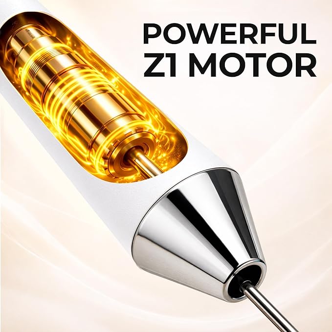 Zulay Kitchen Metal Rechargeable Milk Frother, 3 Whisk Attachments Handheld Frother Wand, 1800mAh USB-C Charging, Electric Drink Mixer for Protein, Matcha & Powders - One Charge Lasts up to 6 Months