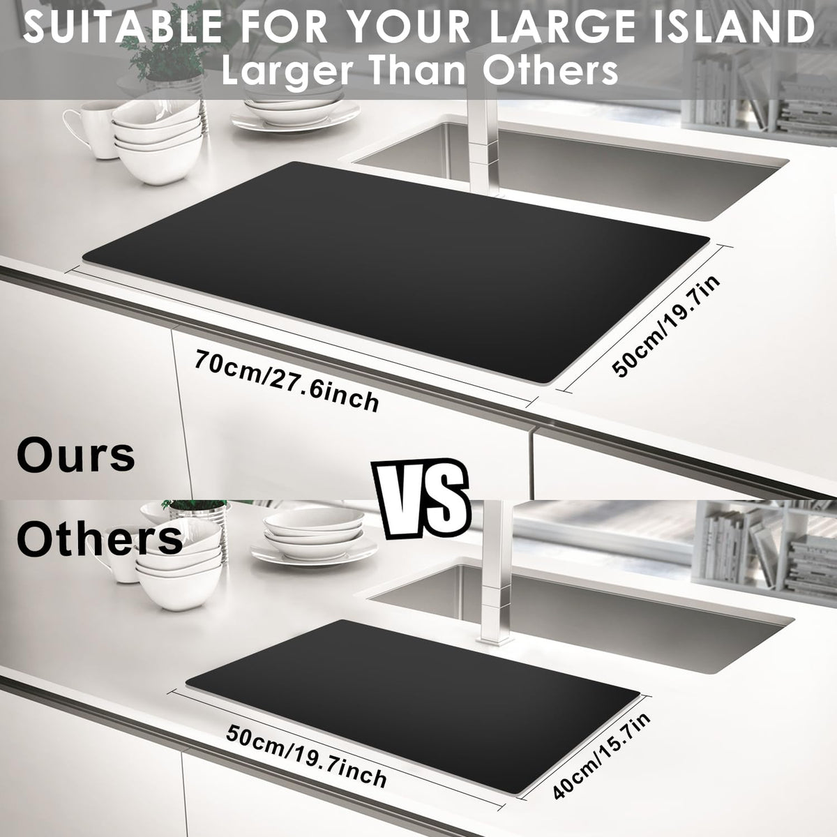 Large Silicone Mats for Kitchen Counter, 27.6 x 19.7'' Countertop Protector Mat Heat Resistant Mat for Air Fryer, Non-Slip Table Placemat for Kids, Nonstick Black Silicone Mat for Baking Pastry, 1Pcs