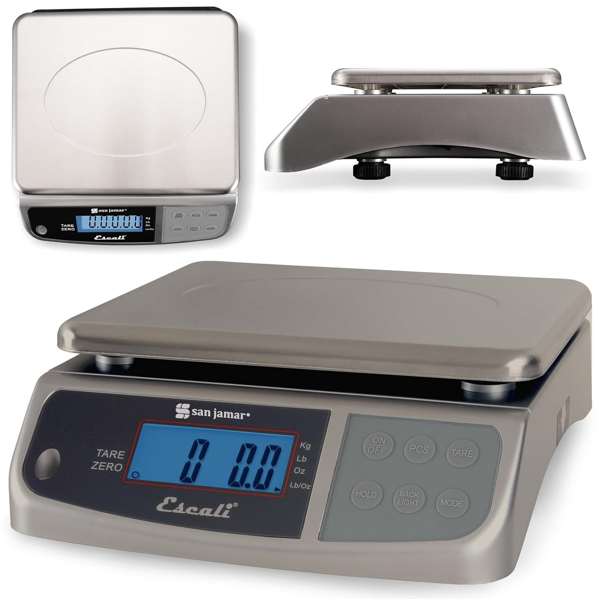 San Jamar Escali Promzr M-Series Digital Scale with Display Hold for Kitchens and Restaurants, Metal, 33 Pound, Silver