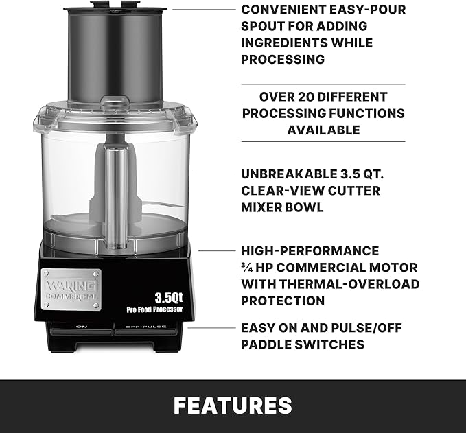 Waring Commercial WFP14S Food Processor, 3-1/2-Quart, Clear 120V, 5-15 Phase Plug