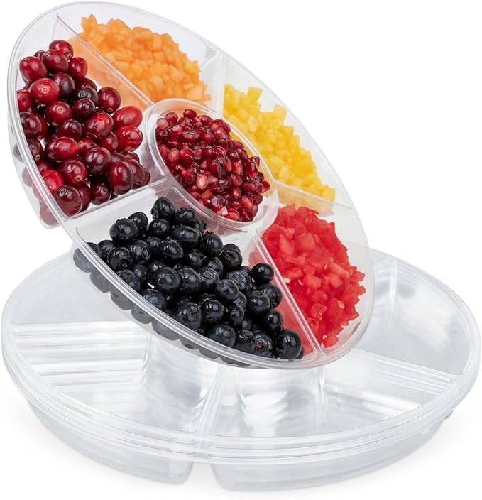 R-kay 4 Pack, 6 Sectional Clear Plastic Serving Trays For Party - Heavy Duty Party Trays For Serving Food - 12 Inch Trays And Platters - Veggie Tray Platter/Divided Serving Tray