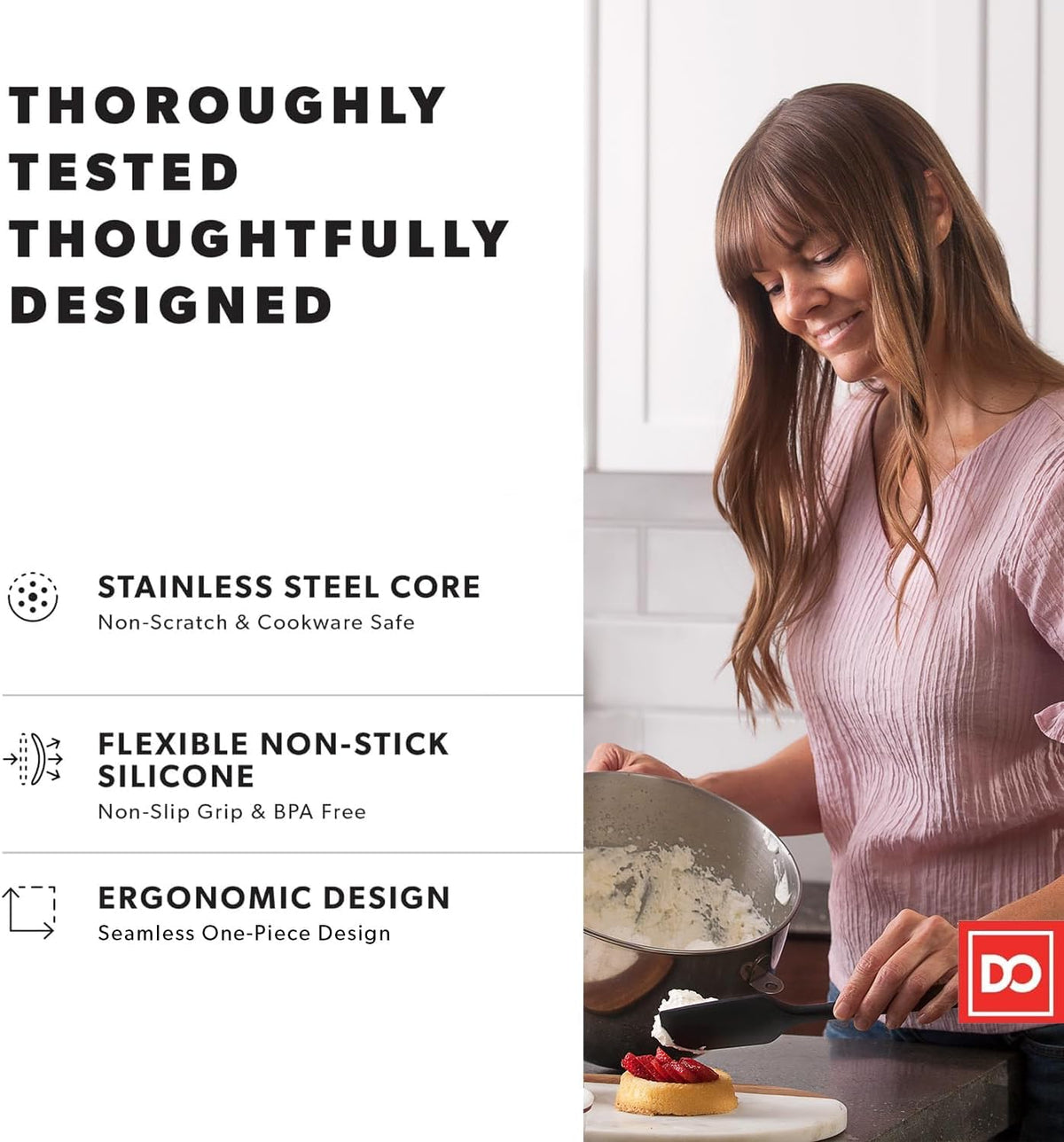 DI ORO Silicone Spatula Set - Rubber Kitchen Spatulas for Baking, Cooking, & Mixing - 600°F Heat-Resistant & BPA Free Silicone Scraper Spatulas for Nonstick Cookware - Dishwasher Safe (3pc, Black)