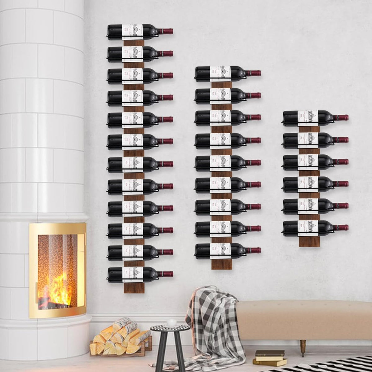 Wine Rack Wall Mounted, Wall Wine Rack for 9 Wine Bottles, Wood Wine Racks for Wall, Wall Mounted Wine Rack for Bar, Cellars, Kitchen, Dining Room