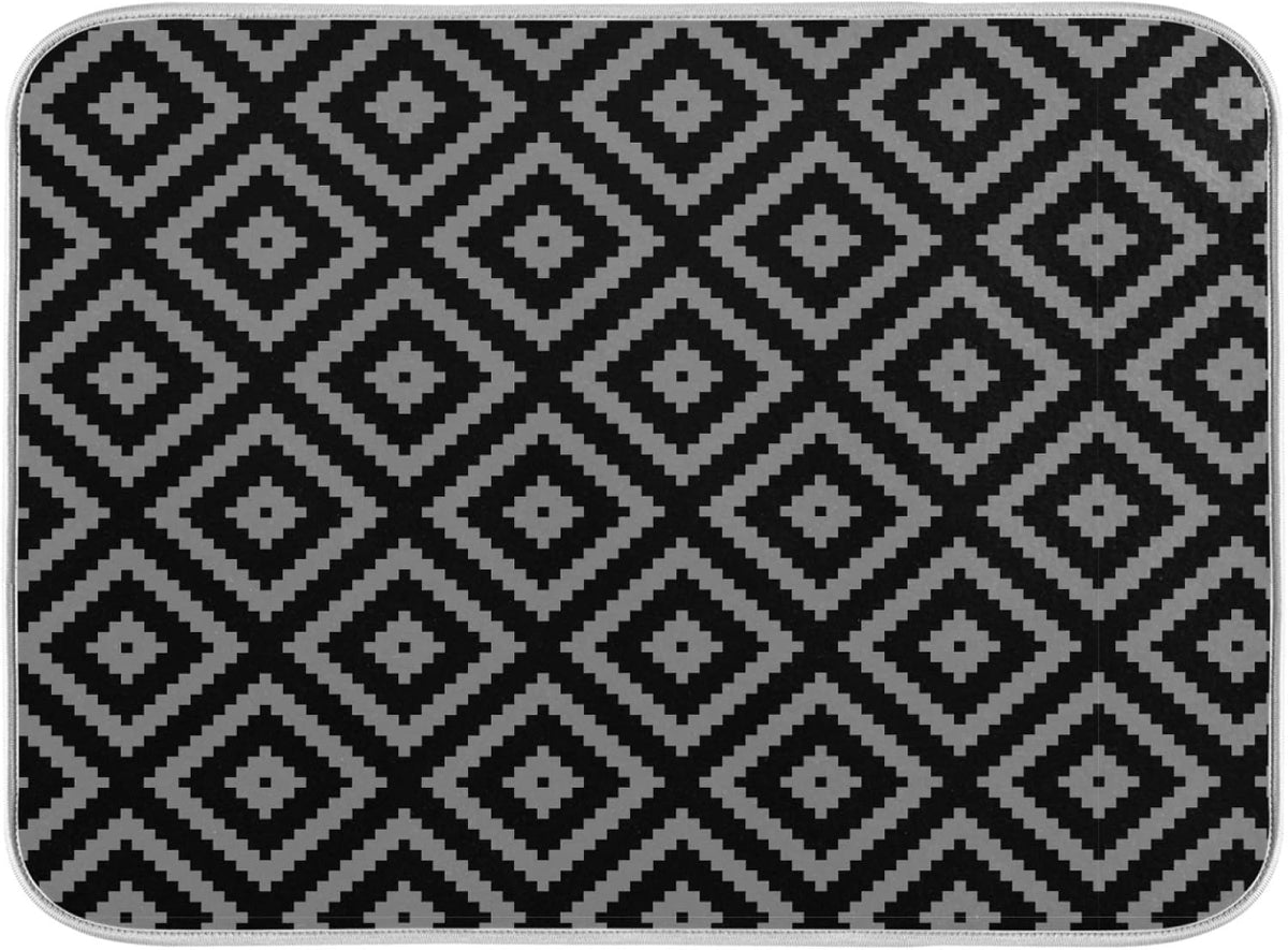 Super Absorbent Dish Drying Mat, Microfiber Fast-Drying Dish Mat, 16" x 18, Kitchen Dish Drying Pad, Black Moroccan Rhombus Plaid
