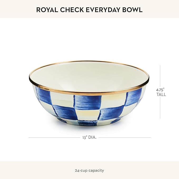 MACKENZIE-CHILDS Enamel Everyday Bowl, Serving Bowl for Entertaining, Extra Small, Blue-and-White Royal Check