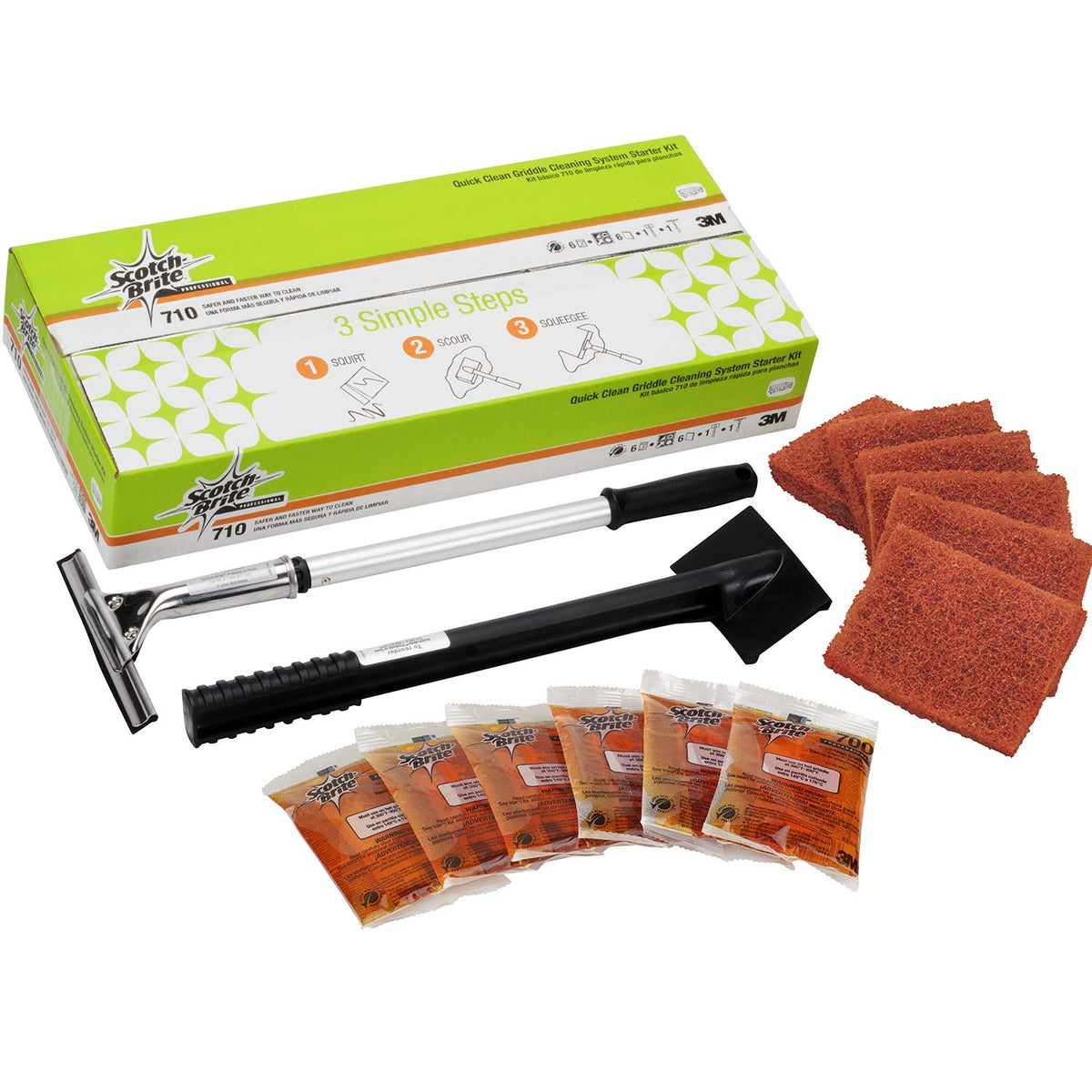 3M Scotch-Brite Griddle Cleaning, Quick Clean System, Heavy Duty, Cleans in 3-5 Minutes, For Baked On Food and Cooking Oils, Use on Hot or Cool Griddle, Orange, (1 System)