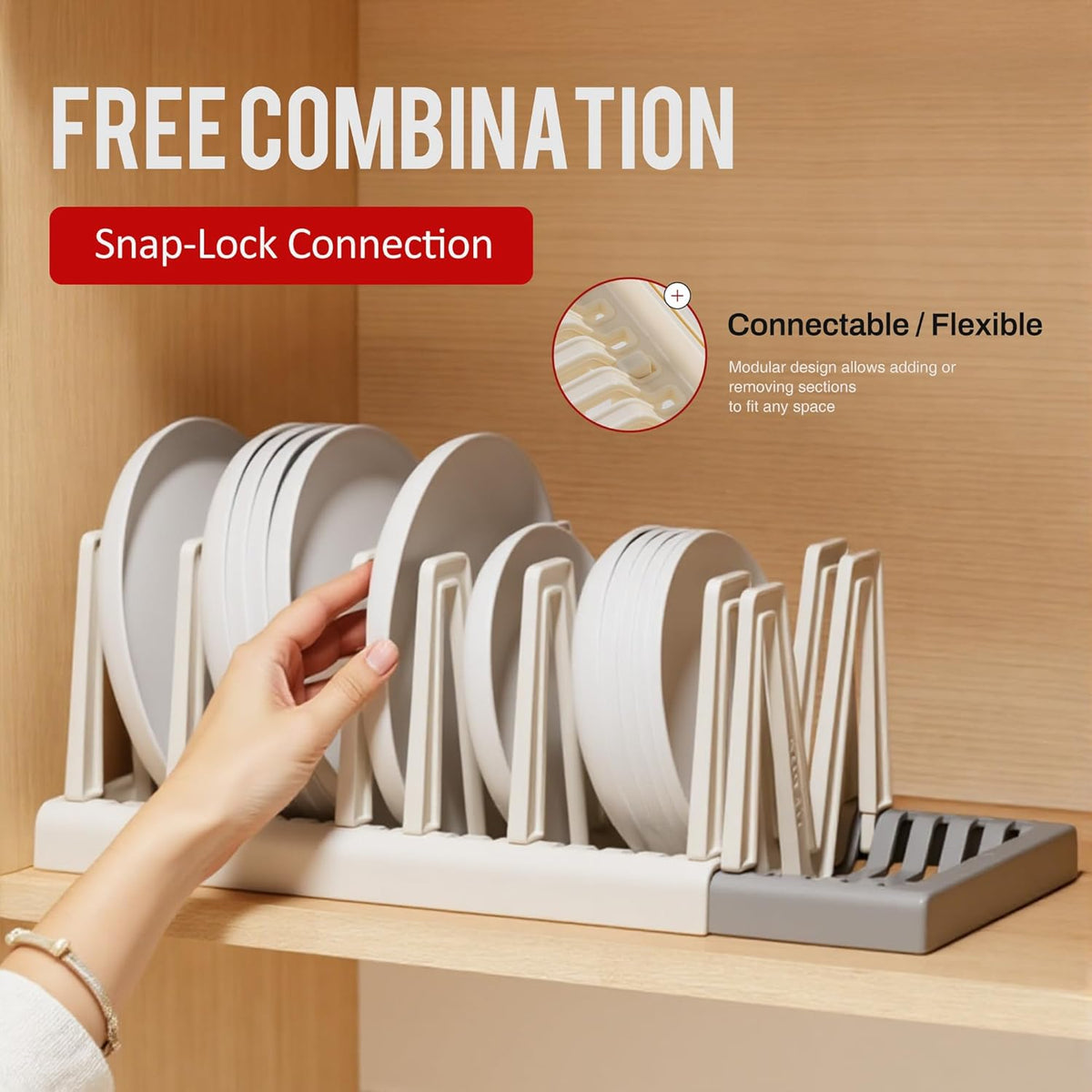 Li&Zhao Pots and Pans Organizer under Cabinet - Extended Dining Tray Storage Rack Cutting Board Rack Lid Holders inside Cabinet with 7 Adjustable Compartment for Kitchen Storage(Beige)
